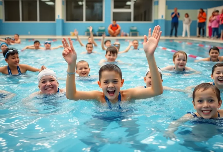 Participants competing in a swimming competition for individuals with disabilities