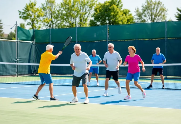 Seniors playing tennis at the National Senior Games