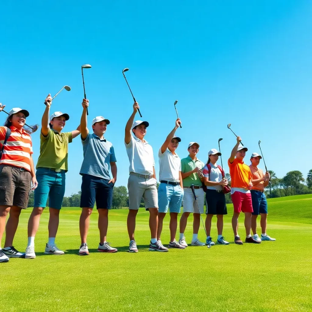 High school golfers celebrating academic achievements on a golf course