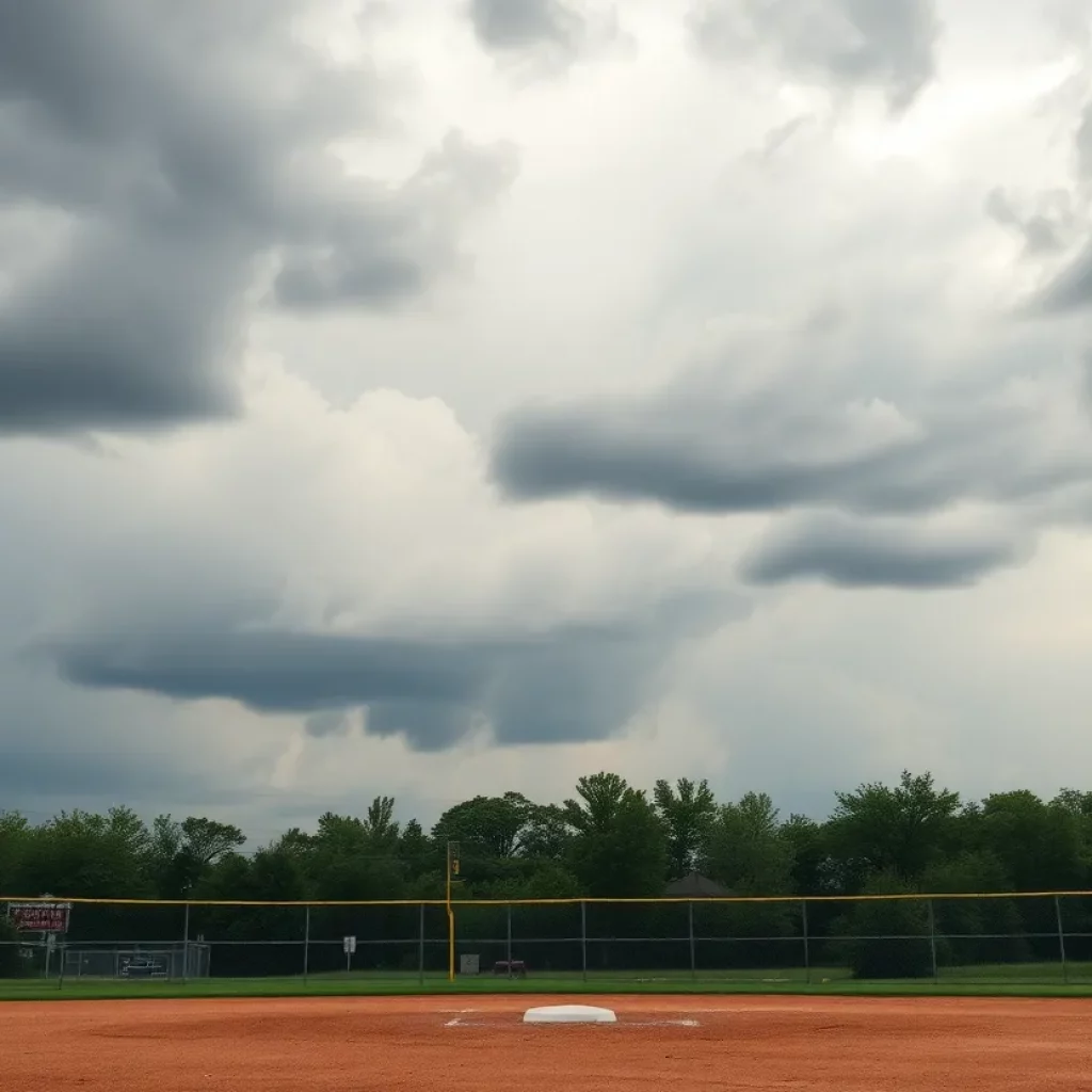Cloudy baseball field in Silver Creek, Indiana