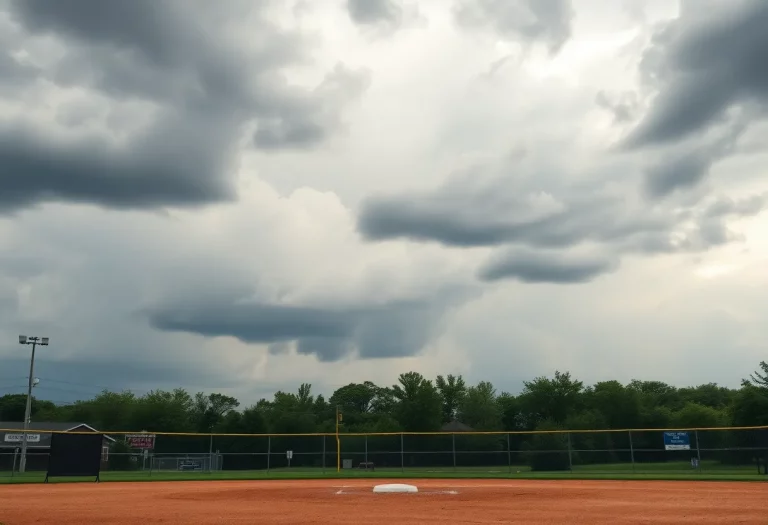 Cloudy baseball field in Silver Creek, Indiana