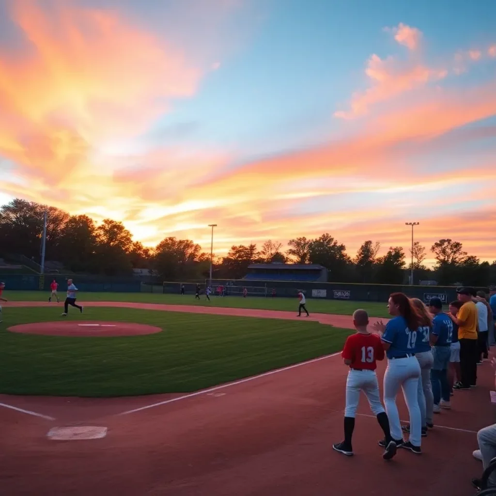 Softball game in Sioux City with players and fans