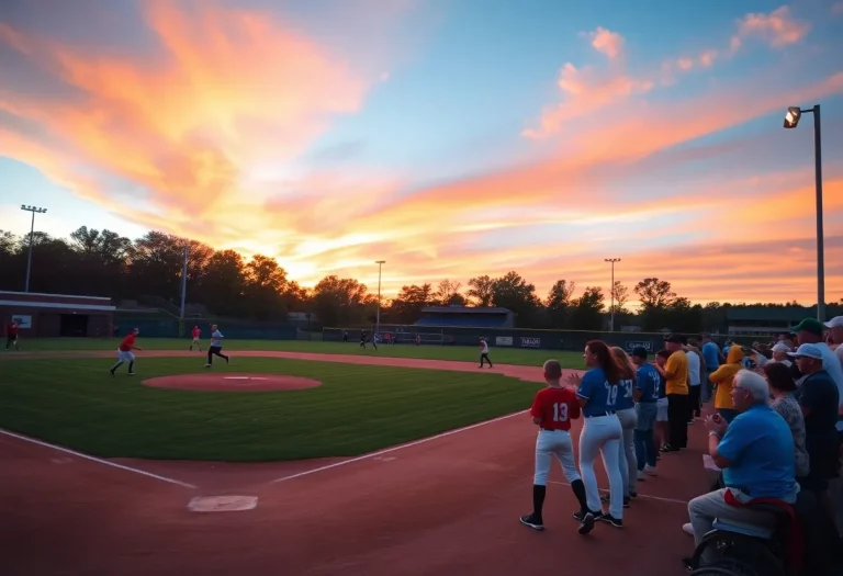 Softball game in Sioux City with players and fans