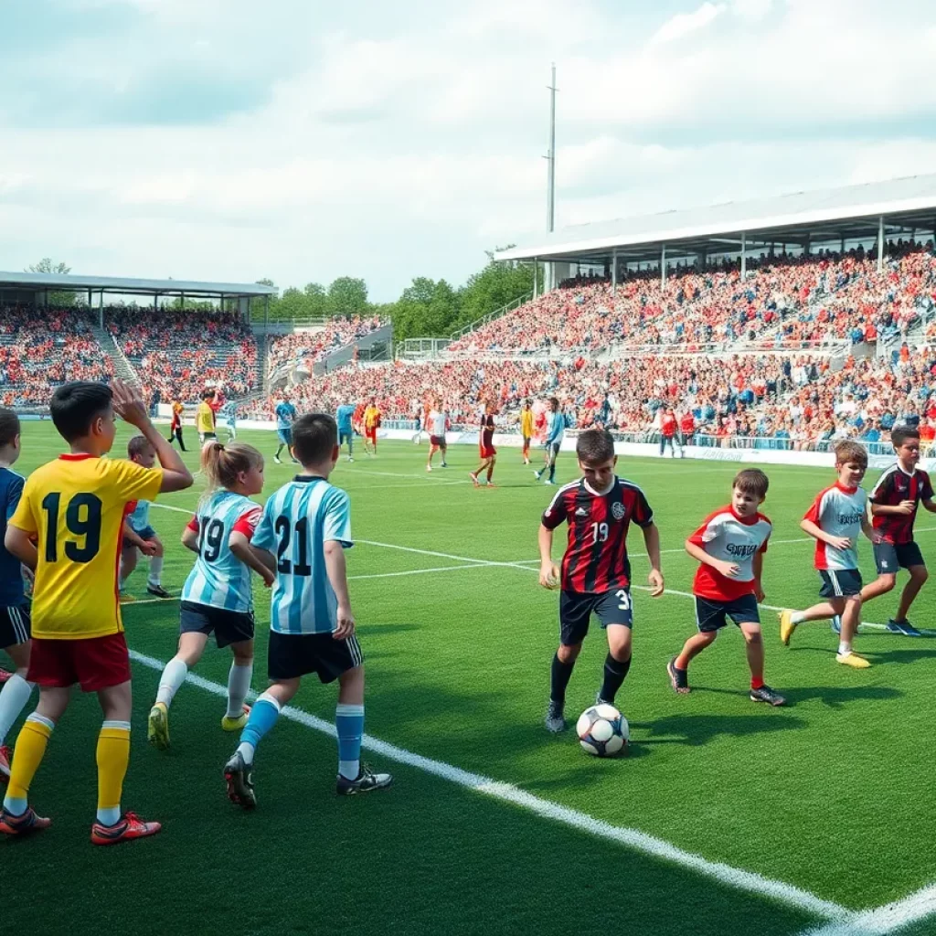 Soccer players celebrating a goal on a sunny field