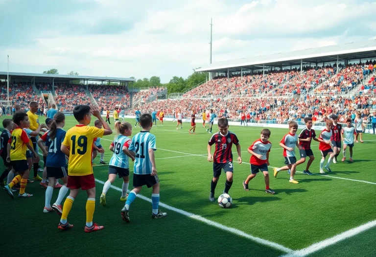 Soccer players celebrating a goal on a sunny field