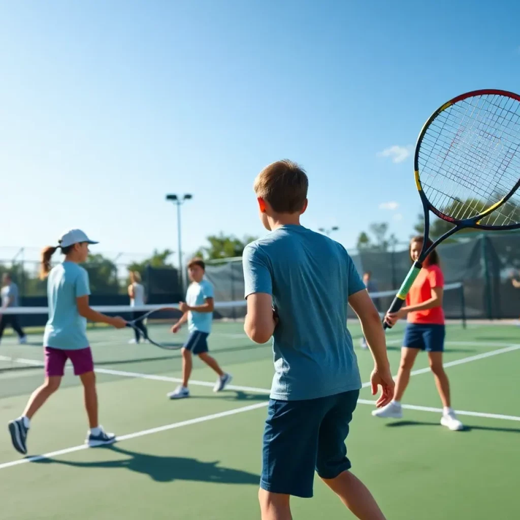 High school tennis players competing on the court