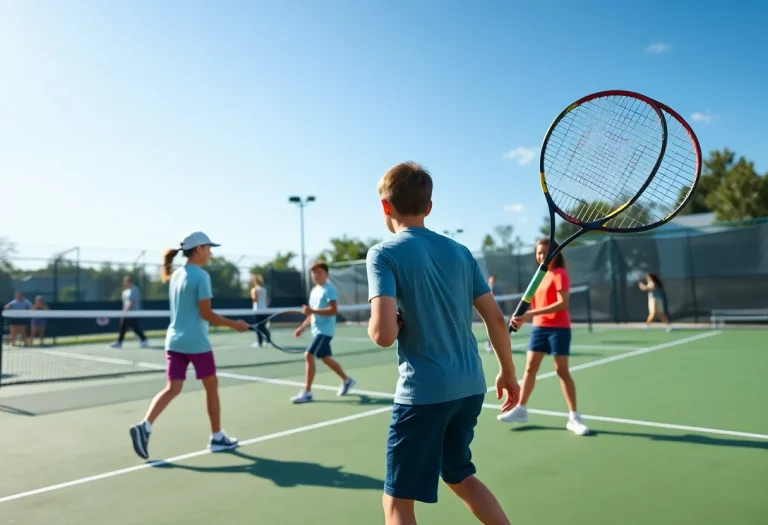 High school tennis players competing on the court