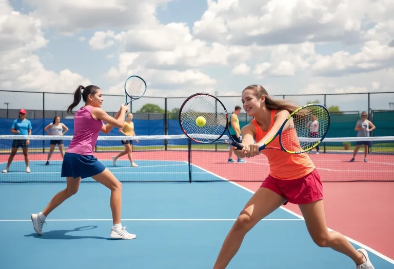 High school girls tennis players competing on the court