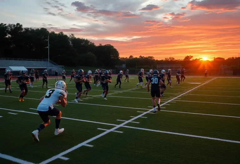 Southern Local High School football players practicing on the field