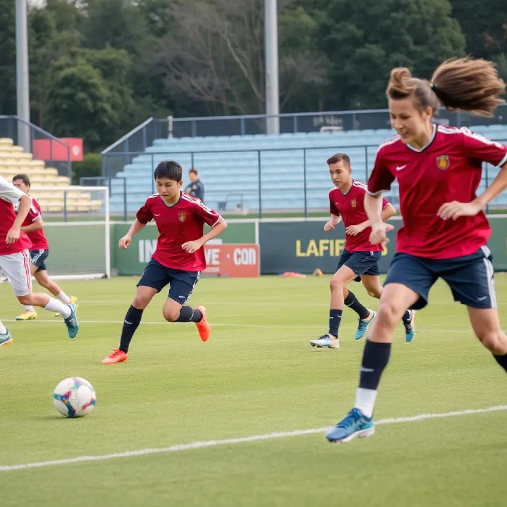 Southold High School boys varsity soccer team practicing