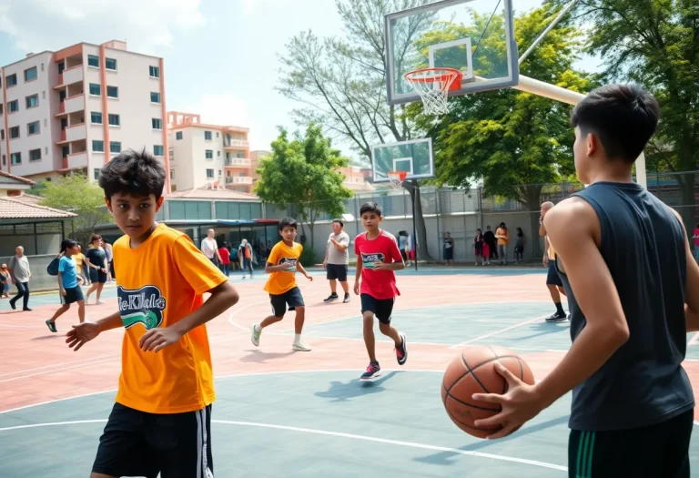 Young athletes practicing basketball at Sparta High School