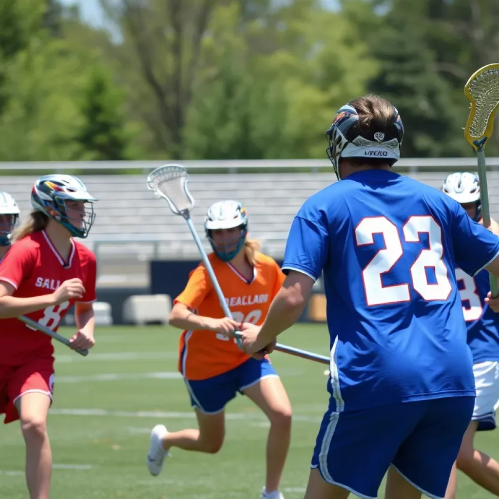 Players in a lacrosse game at Eden High School