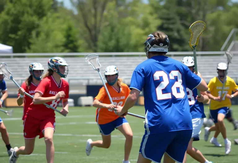 Players in a lacrosse game at Eden High School