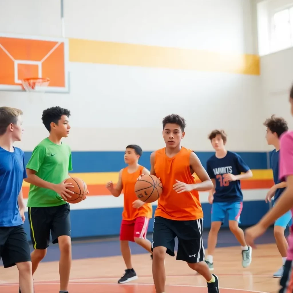 High school boys basketball practice at Stadium High School