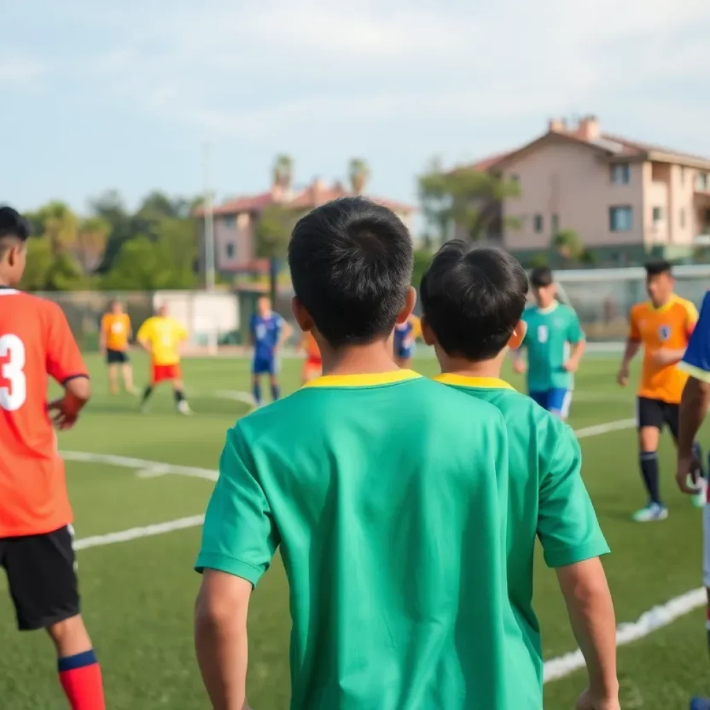 Soccer players practicing on the field at Staples High School