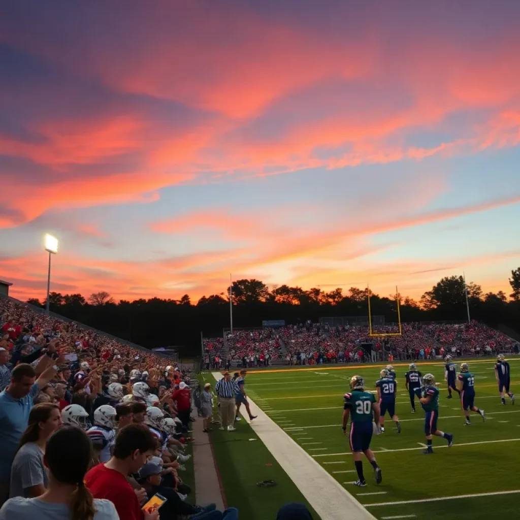 High school football game in Stark County with players and fans
