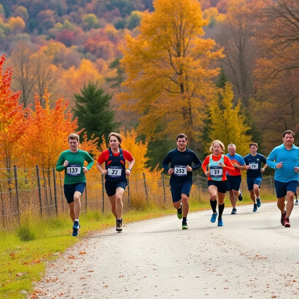 Team of student athletes running in Stuttgart during autumn