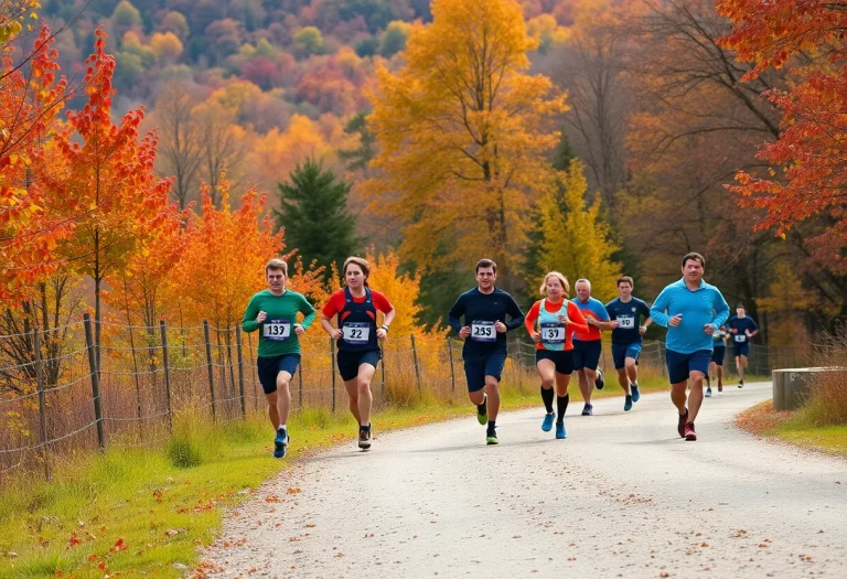 Team of student athletes running in Stuttgart during autumn