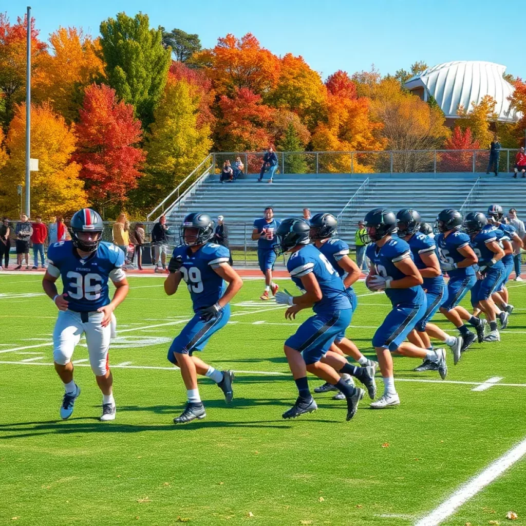 High school football players practicing on the field in Syracuse