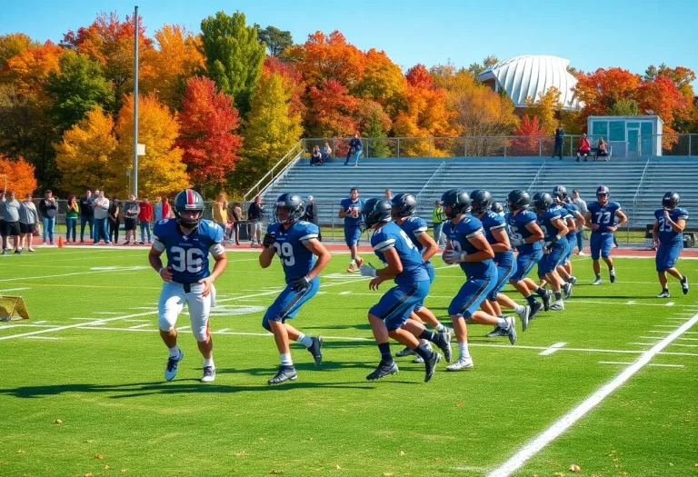 High school football players practicing on the field in Syracuse