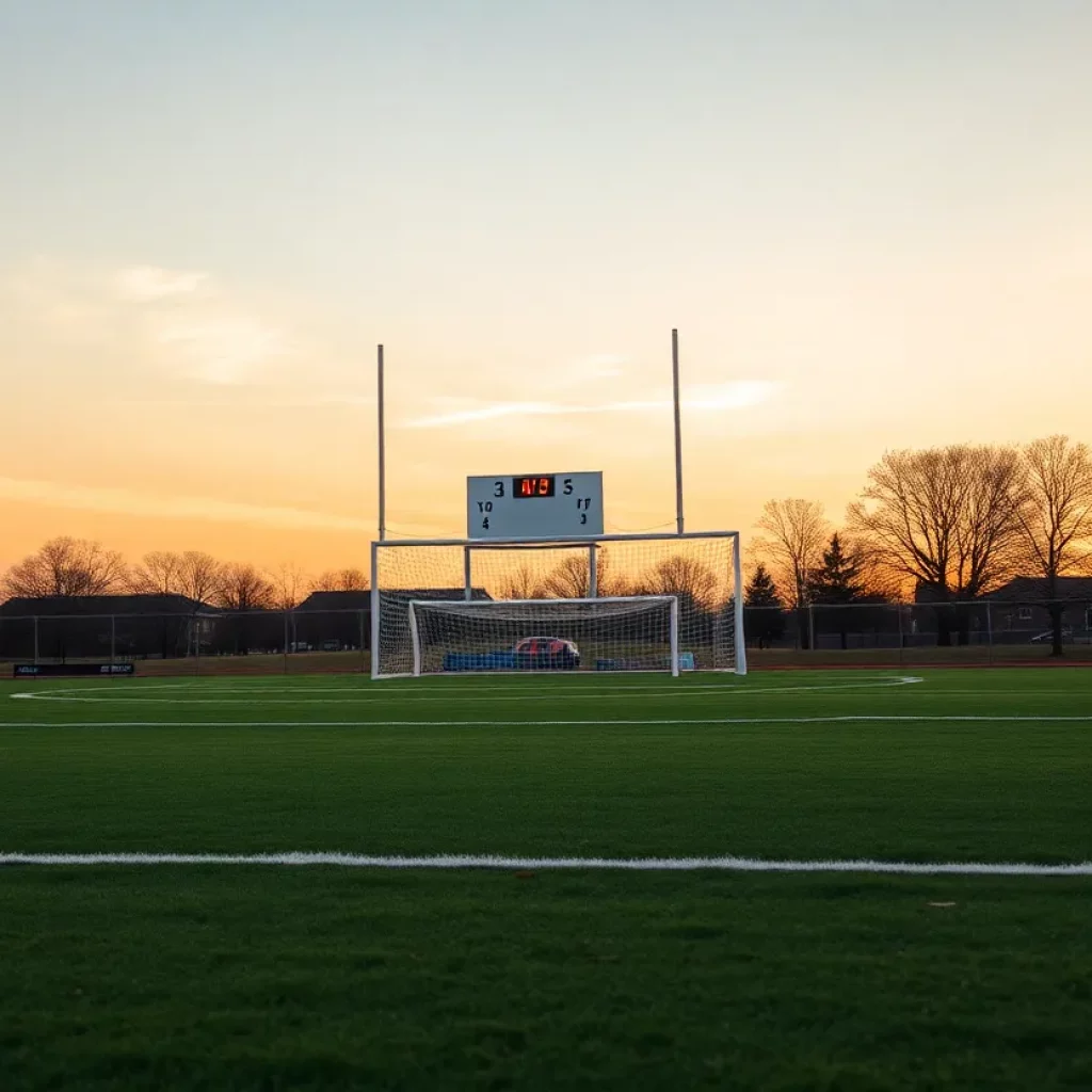Empty soccer field in Syracuse at sunset