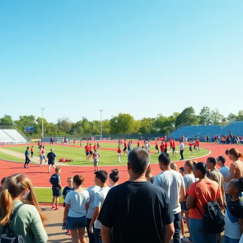 Community members celebrating the reopening of Taconic High School's track and field complex.