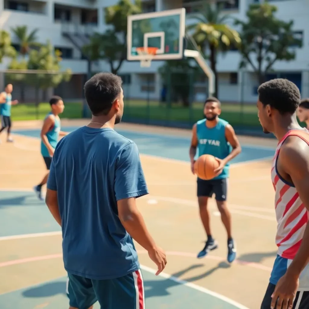 Tacoma Community College Titans basketball team practicing on the court.