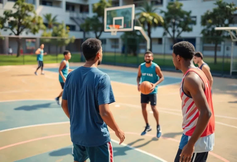 Tacoma Community College Titans basketball team practicing on the court.