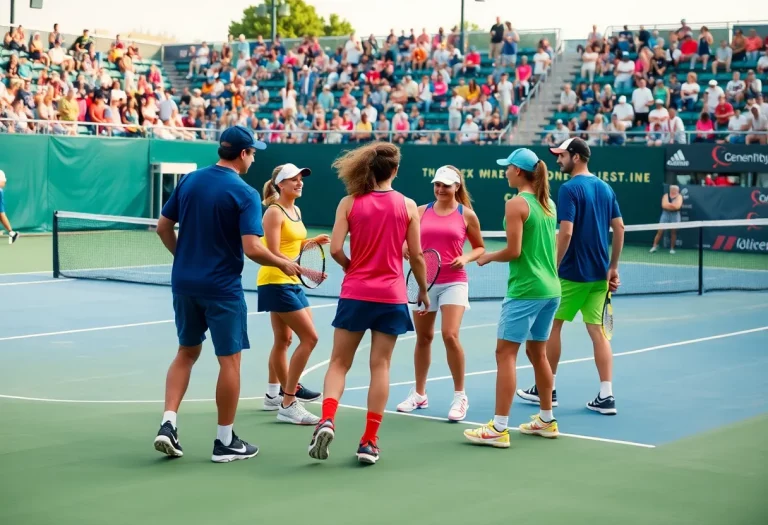 Young female tennis players competing enthusiastically on a sunny court.