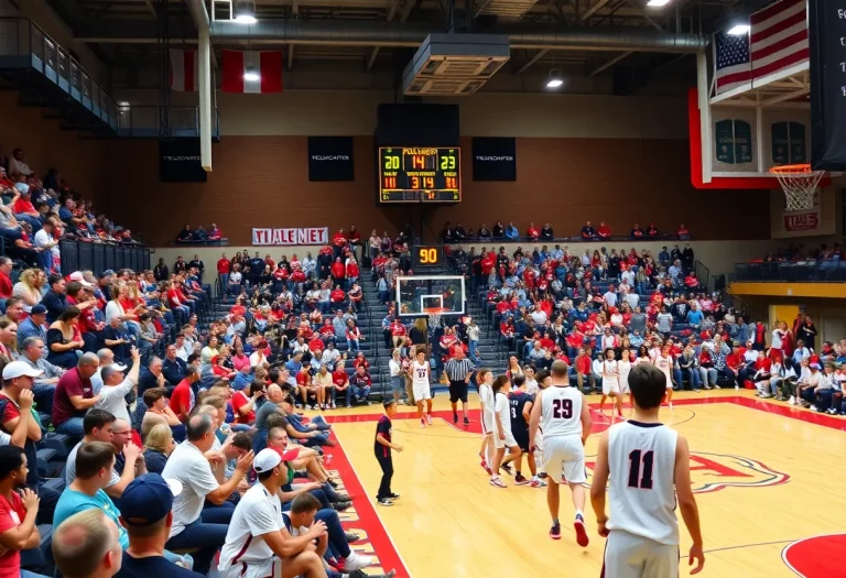 Energetic Texas high school basketball scene with players and fans