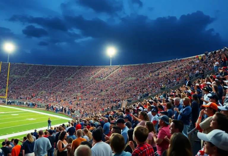 A lively high school football game in Texas with cheering fans.