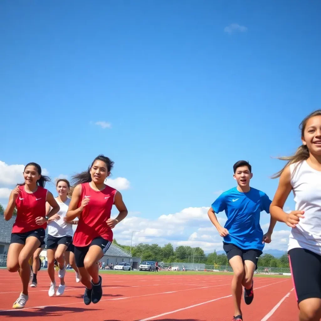 High school athletes competing in a track and field championship.