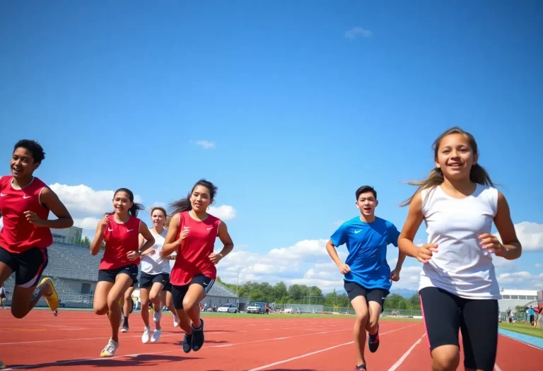High school athletes competing in a track and field championship.