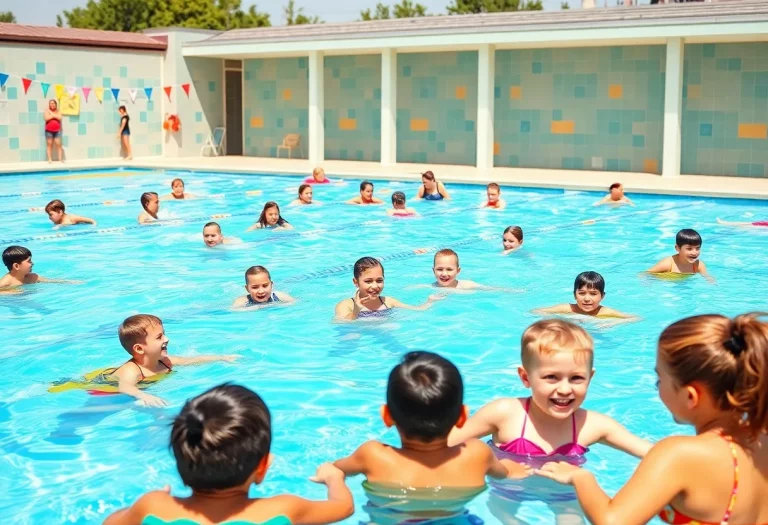 Families participating in swimming activities at Tigard community pool