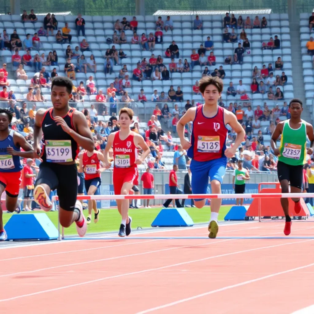 Athletes competing in various track and field events