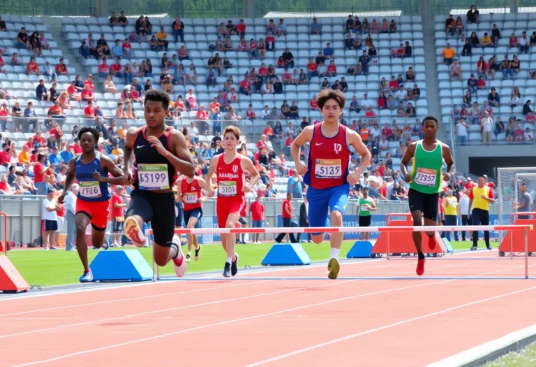 Athletes competing in various track and field events