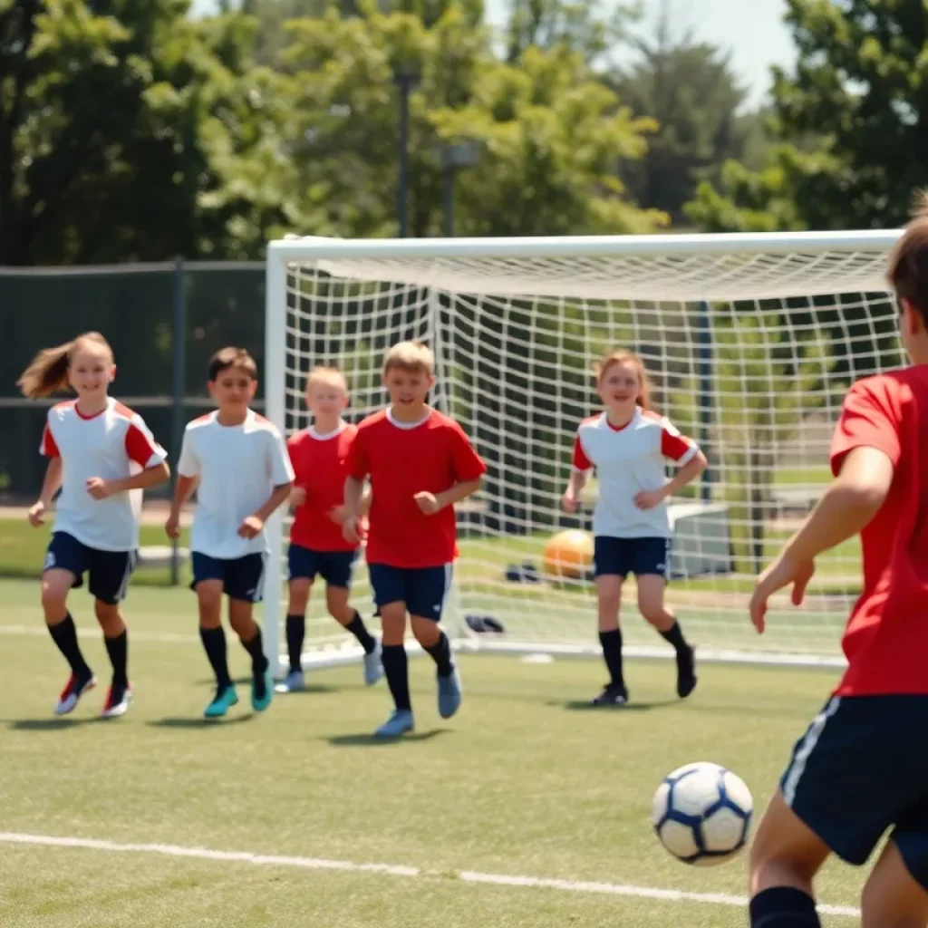 Twinsburg boys soccer team practicing on the field