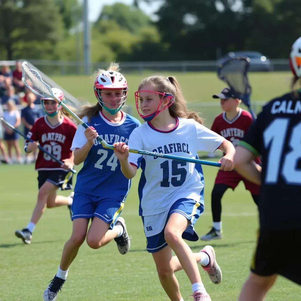 Young lacrosse players in action during the Under Armour All-America Lacrosse Classic