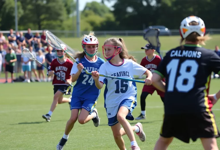 Young lacrosse players in action during the Under Armour All-America Lacrosse Classic