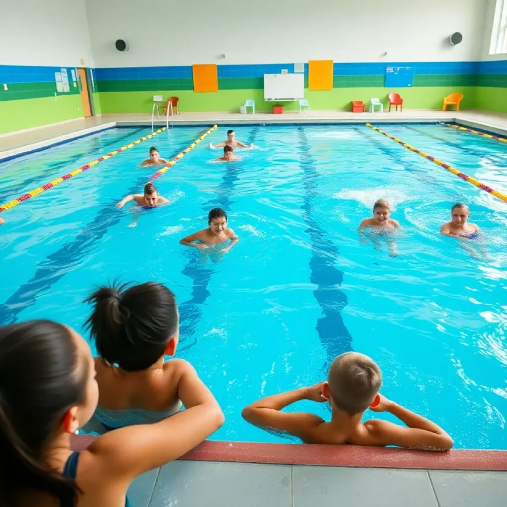 Students training in the swimming pool at United South High School