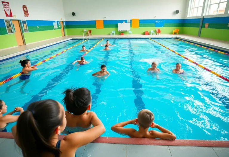 Students training in the swimming pool at United South High School