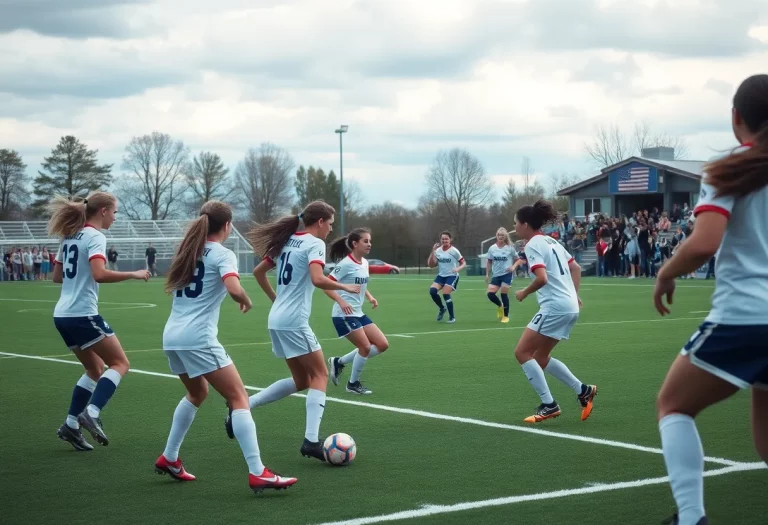 Girls playing soccer during a high school match in Utah