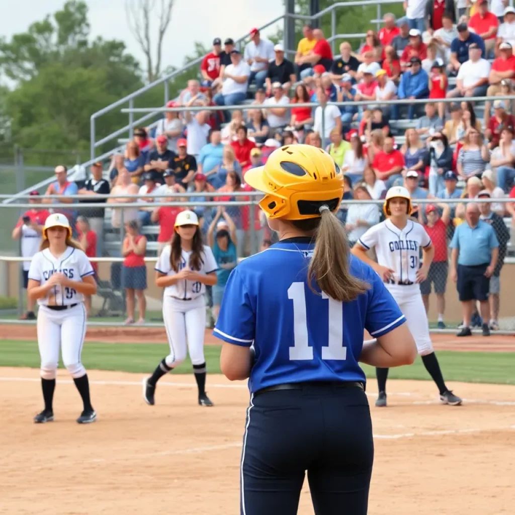 Van Meter Bulldogs softball players in a championship match