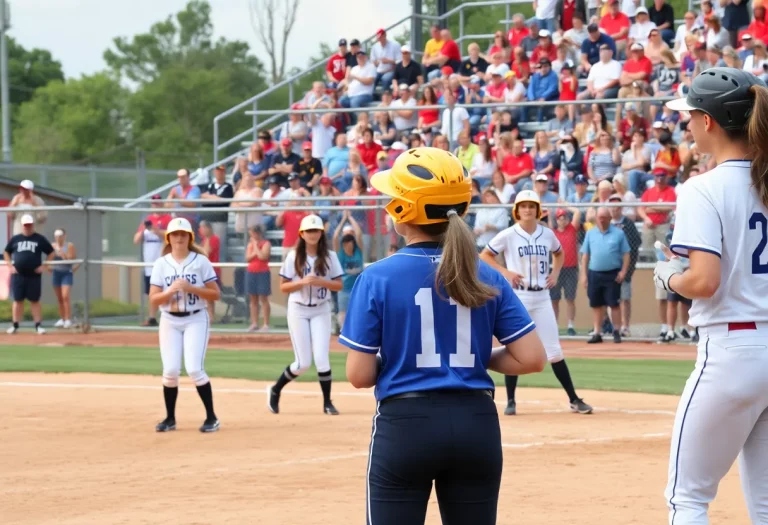 Van Meter Bulldogs softball players in a championship match