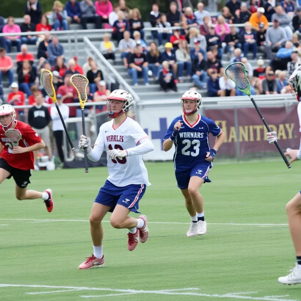 Players competing in a Vermont high school lacrosse championship game