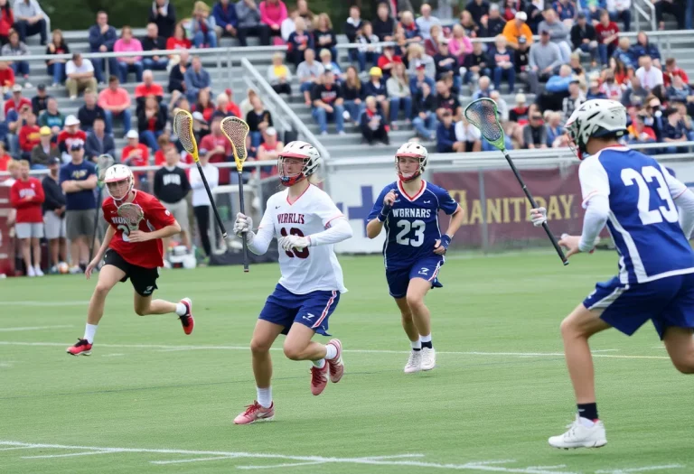 Players competing in a Vermont high school lacrosse championship game