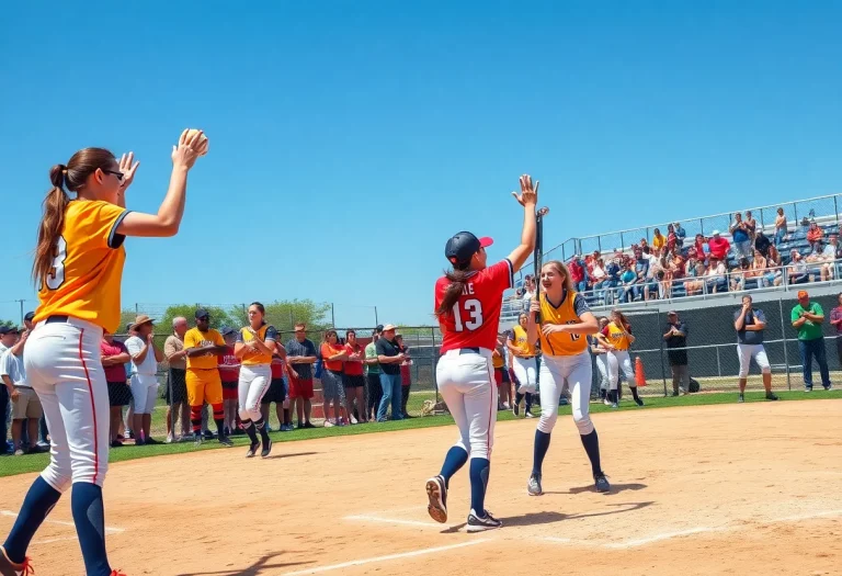 High school softball players celebrating during a game in Virginia