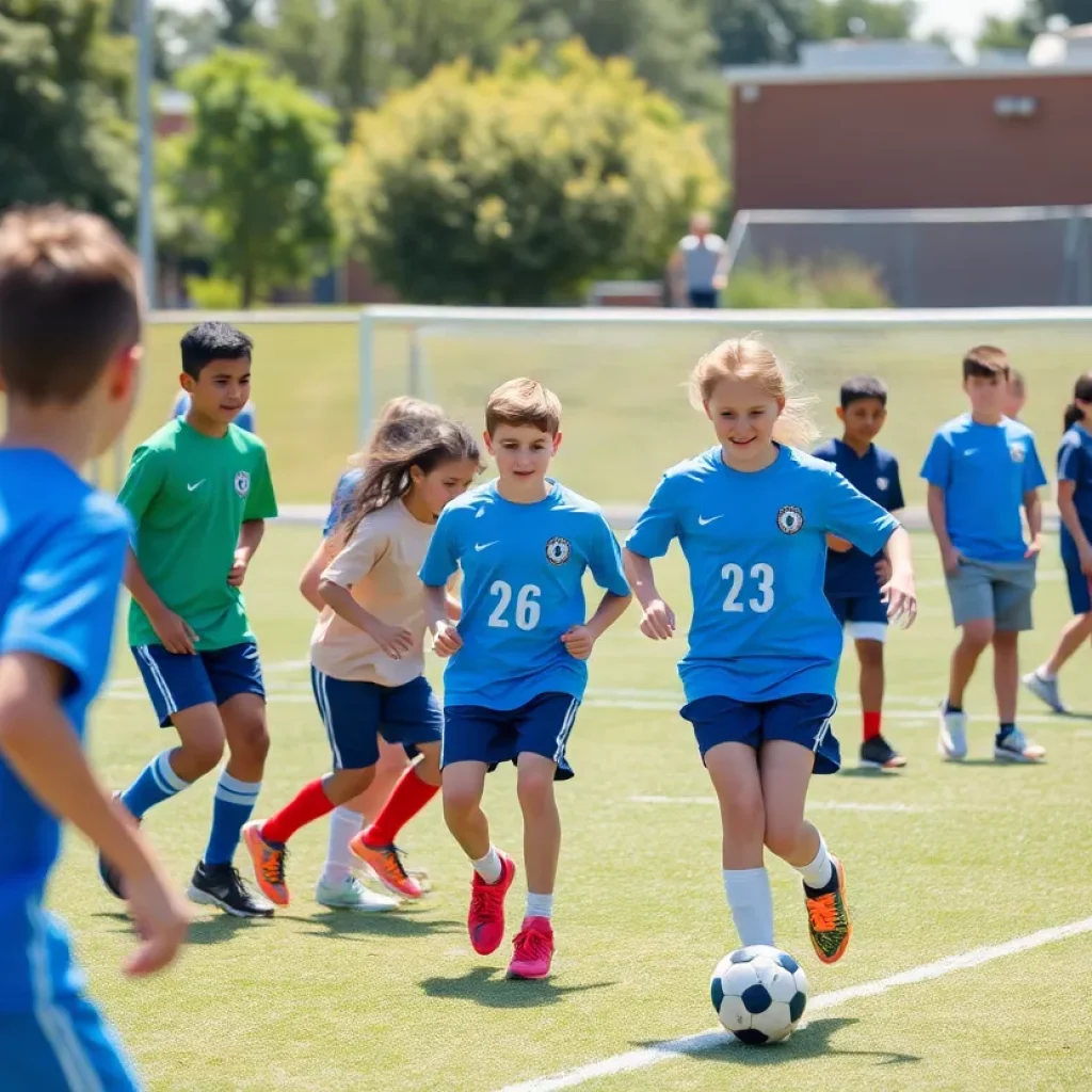 Participants competing in the Waterbury Soccer Tournament at Crosby High School.