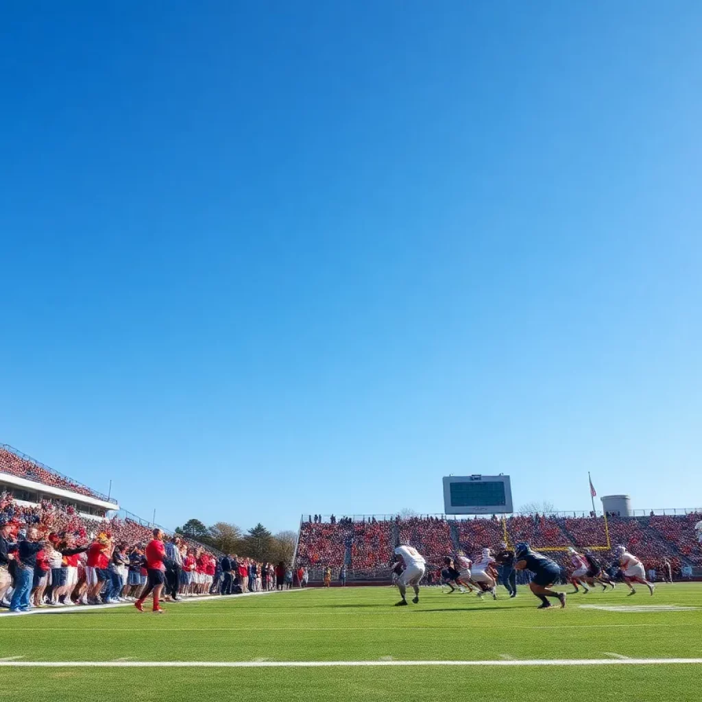 High school football players competing on the field