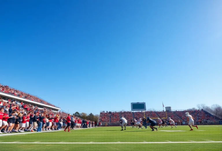 High school football players competing on the field